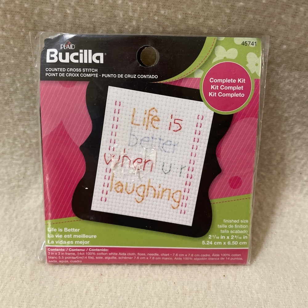Bucilla Mini Cross Stitch Kit  Life Is Better When U R Laughing # 45741  New